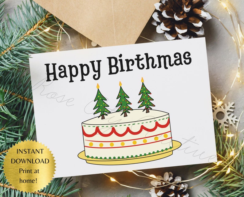 Lustige druckbare Geburtstagskarte Dezember, Happy Birthmas, Weihnachten Geburtstag, lustige Weihnachtskarte, Freund, Mitarbeiter, sofort Download Bild 6