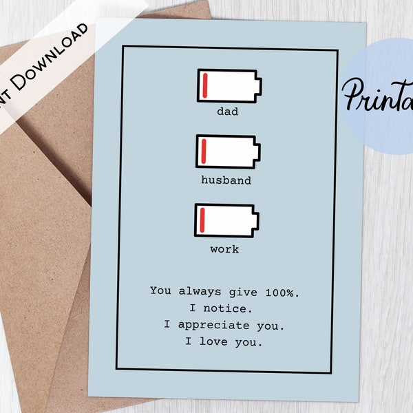 Father's Day Card for Husband, Printable Card, Sentimental Card from Wife, Appreciate You Father's Day Card, Instant Download