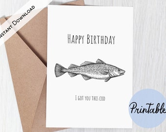 Happy Birthday Card, Printable, Funny Birthday Card, Fishing, Fish Birthday Card, Birthday Card for Dad, Card for Husband, Instant Download