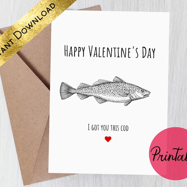 Valentine's Day Card, Printable, Funny Valentine's Card, Fishing, Fish Card, Valentine's Card for Him, Fish Pun, Instant Download