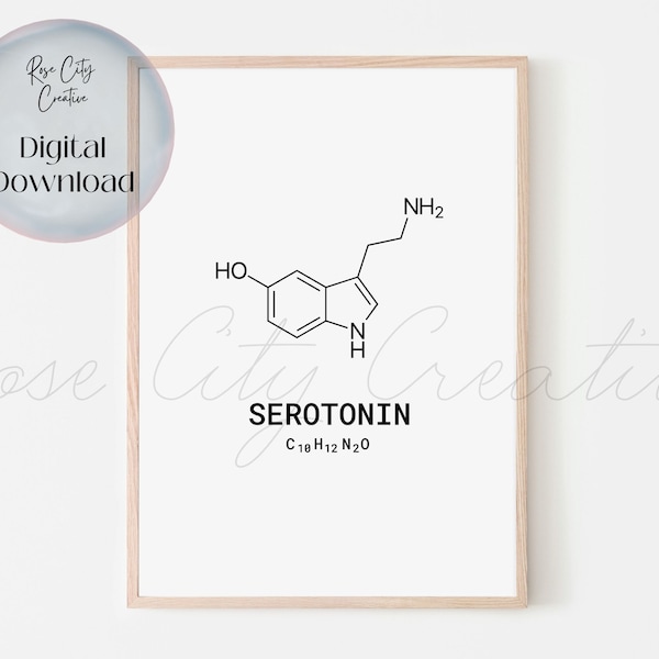 Printable Molecule Art, Serotonin Molecule, Happy Molecule, Good Vibes, Psychology Decor, Science Art, Neurotransmitter, Instant Download