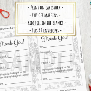Printable Holiday Thank You Card for Kids, Snowflakes, Fill in the ...