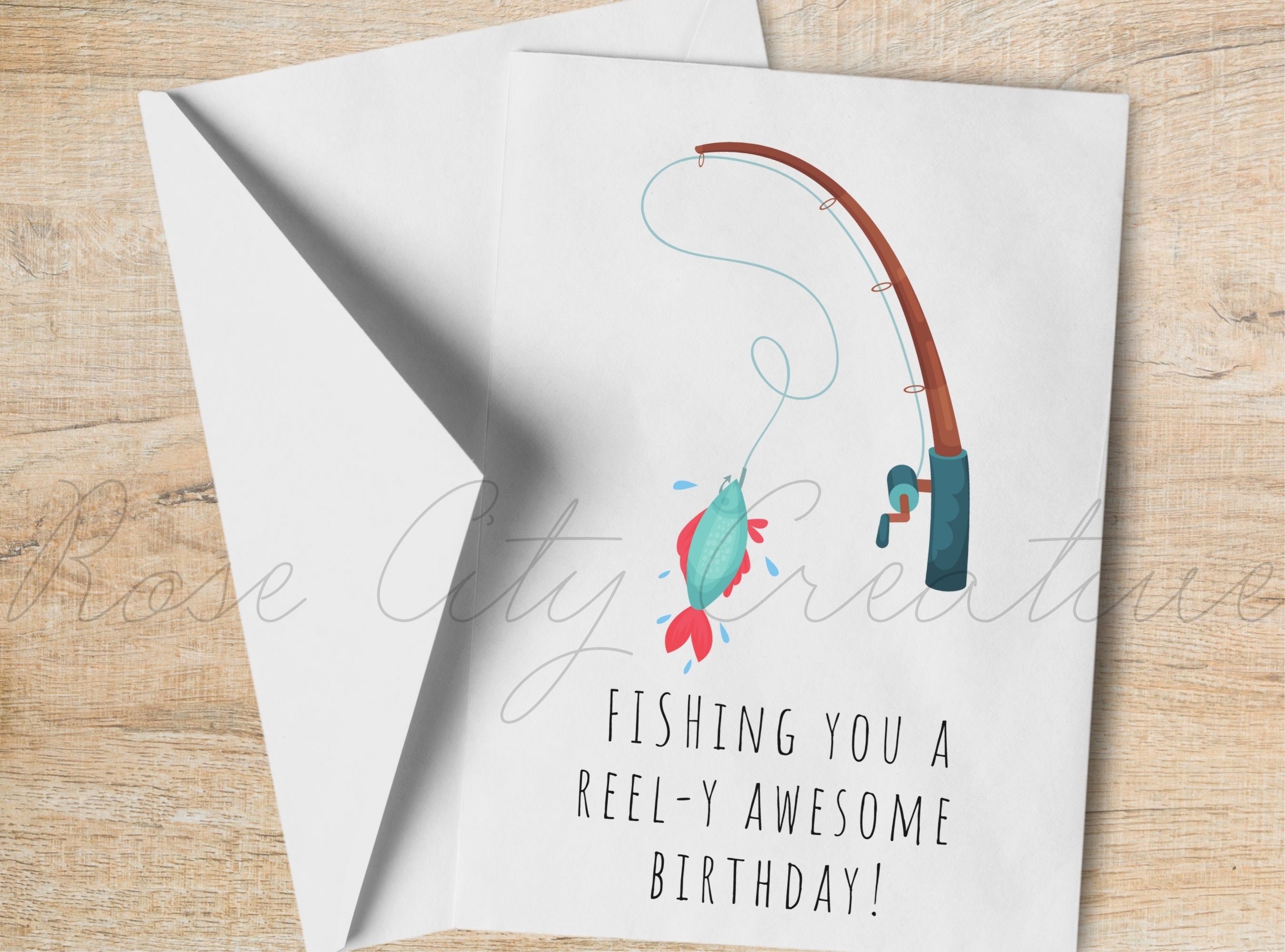 Happy Birthday Fishing Cartoon A5 Funny Blank Greeting