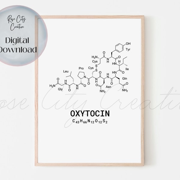 Oxytocin Molecule, Printable Molecule Art, Love Molecule, Motherhood, Psychology Decor, Science Art, Neuroscience, Instant Download