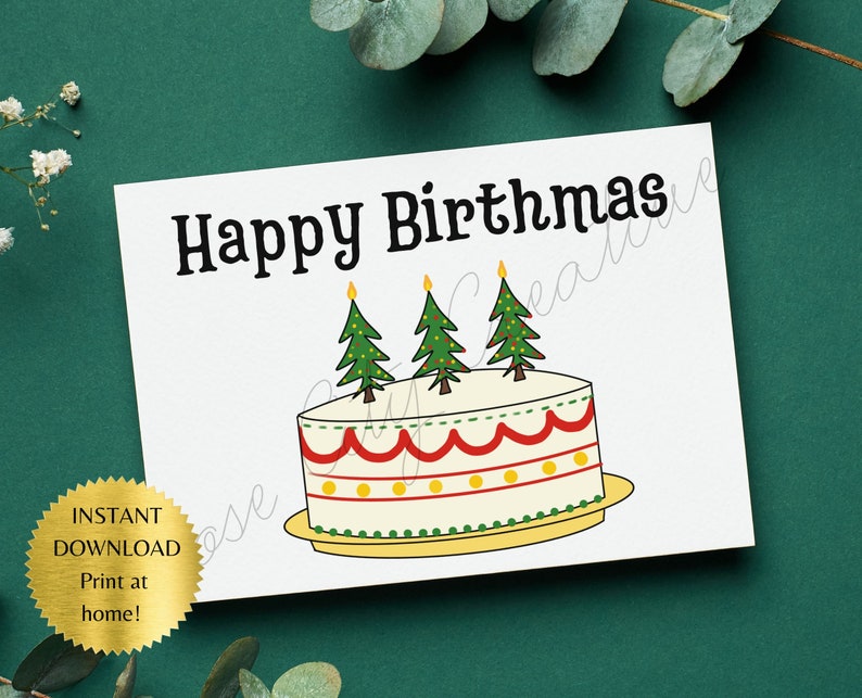 Lustige druckbare Geburtstagskarte Dezember, Happy Birthmas, Weihnachten Geburtstag, lustige Weihnachtskarte, Freund, Mitarbeiter, sofort Download Bild 3