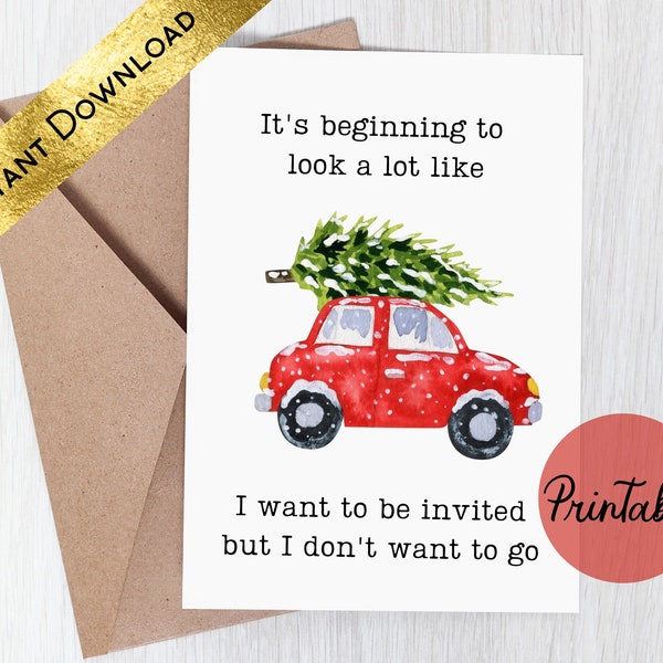 Funny Printable Holiday Card, Funny Christmas Card, Introvert Holiday Card, For Friend, For Sister, Seasons Greetings, Instant Download