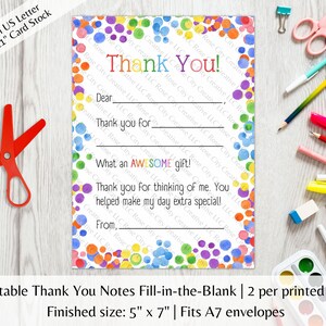 Printable Thank You Cards for Kids, Fill in the Blanks, Colorful ...