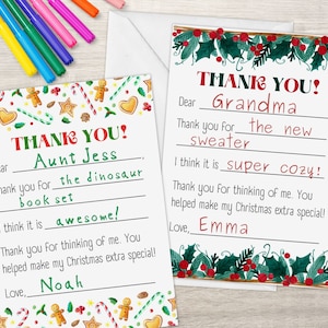 Printable Christmas Thank You Cards for Kids, Fill in the Blanks ...