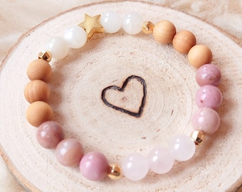 Star Child Bracelet | Grief Support | Diffuse Healing Stone Bracelet | Rhodonite, Rose Quartz, Moonstone | Star Child Gift, Miscarriage, Loss