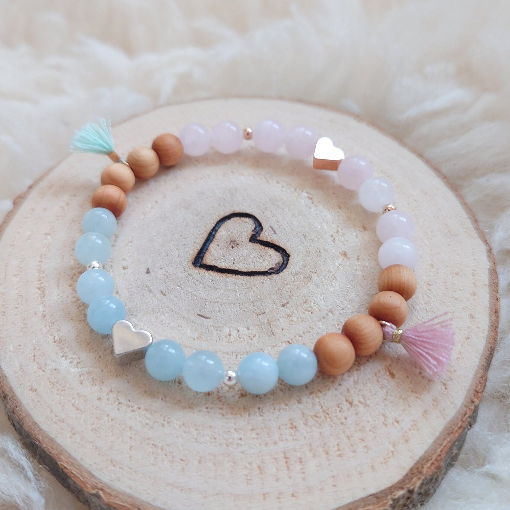 Healing stone bracelet "Loving Determination" | Rose quartz vs. aquamarine | rose vs. silver | Gift for wife, girlfriend, mom, Easter, Mother's Day