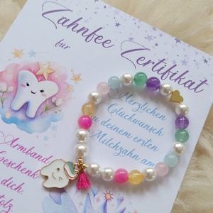 Pulsera de hada de los dientes pulsera de piedra curativa para niños | Regalo del Hada de los Dientes con certificado y perlas como Conni