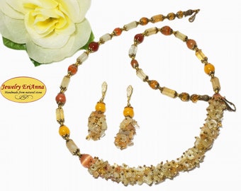 Citrine jewelry set Citrine necklace Yellow citrine Agate necklace Citrine earrings Raw citrine jewelry Citrine crystal