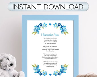 Mourning the death of a Baby - Poem Print: Forget-Me-Not Flowers Memorial (Digital Download)