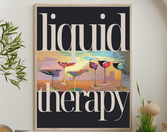Lámina decorativa con diseño de carrito de cócteles Martini con conchas marinas, arte de terapia líquida (descarga digital)