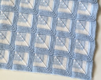 Patrón de manta de bebé de crochet tunecino con cuadrados en