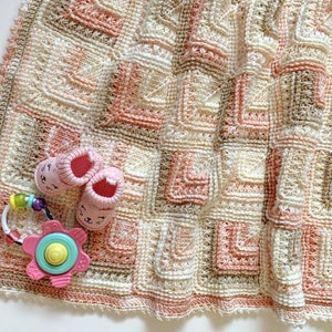 Easy Tunisian Crochet Baby Blanket Pattern with Lacy Mitered Squares