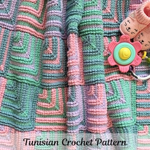 Tunisian Crochet Mitered Square Baby Blanket Pattern