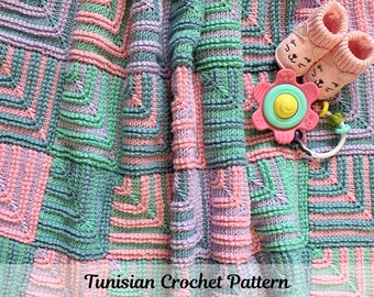 Tunisian Crochet Mitered Square Baby Blanket Pattern