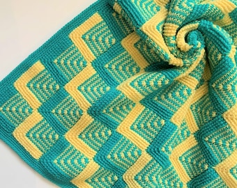 Tunisian Crochet Pattern for Baby Blanket with Mitered Squares