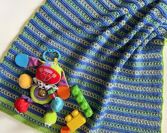 Tunisian Crochet Pattern for Colorful Striped Baby Blanket