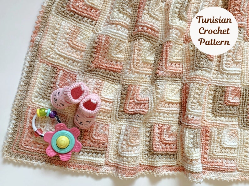 Easy Tunisian Crochet Baby Blanket Pattern With Lacy Mitered Etsy