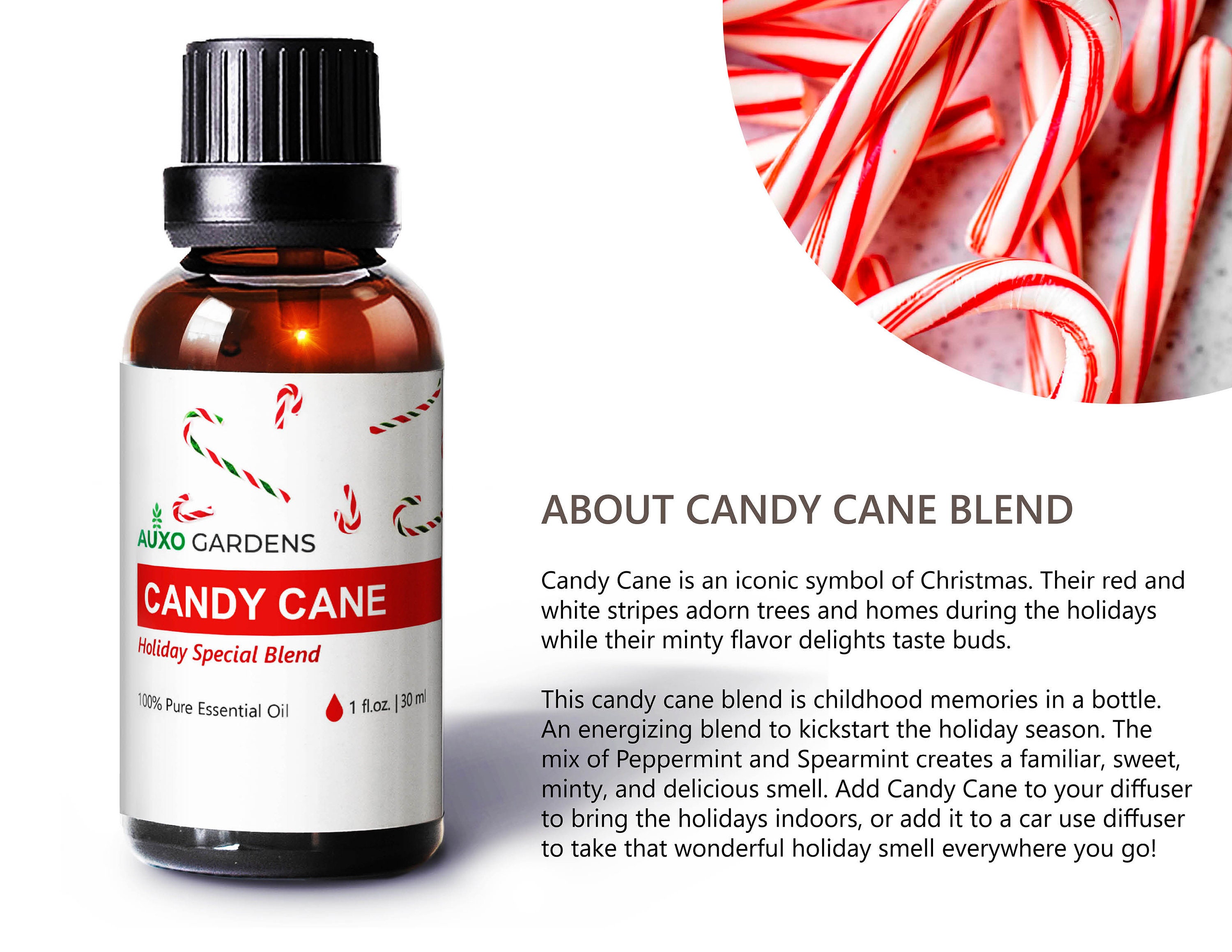 Auxo Gardens Candy Cane Essential Oil Blend 1oz(30ml) Minty, Cooling