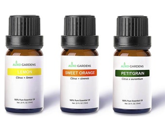 Citrus Essential Oils Set of 3  (10ml) -Lemon, Sweet Orange, Petitgrain