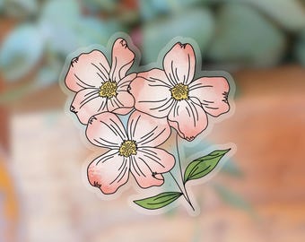 Dogwood Transparent Sticker | clear flower sticker | waterproof water bottle sticker | laptop sticker | flower sticker