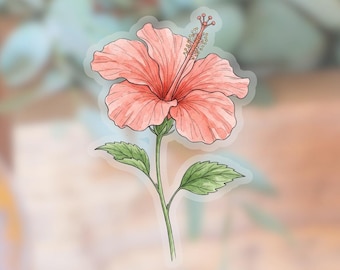 Hibiscus Transparent Sticker | clear waterproof vinyl decal