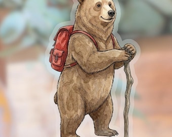 Hiking Bear Sticker | waterproof water bottle sticker | laptop sticker | animal art