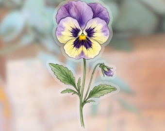Transparent Pansy Flower Sticker waterproof water bottle sticker | laptop sticker | plant art
