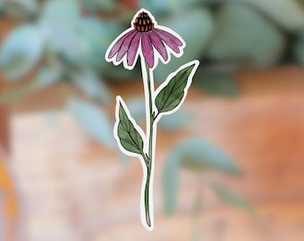 Single Coneflower Transparent Sticker | clear Echinacea sticker | waterproof water bottle sticker | laptop sticker | plant sticker