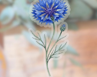 Blue Cornflower Transparent Sticker | clear waterproof vinyl decal