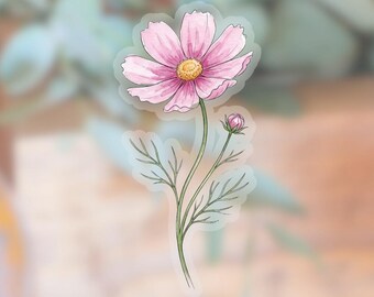 Pink Cosmos Transparent Sticker | clear waterproof vinyl decal