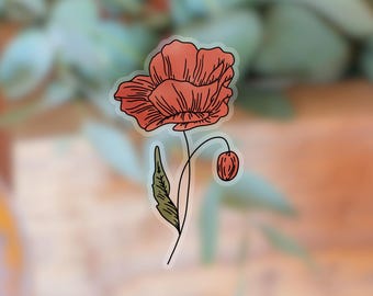 Transparent Poppy Flower Sticker | clear poppy sticker | waterproof water bottle sticker | laptop sticker | plant sticker