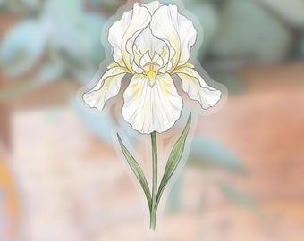 White Iris Transparent Sticker | clear waterproof vinyl decal
