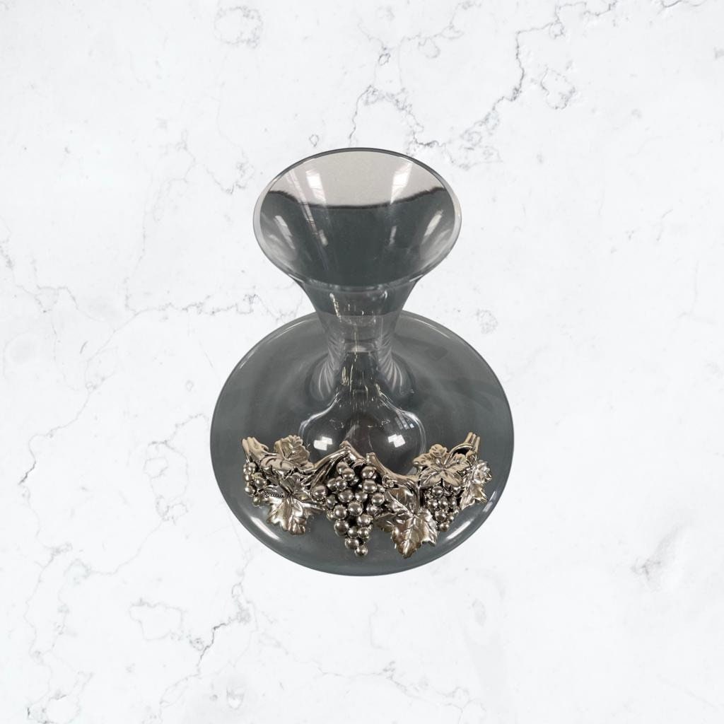 Bruni Vin Chrystal Carafe Décanter Décorée avec Le Métal Argenté Raisins