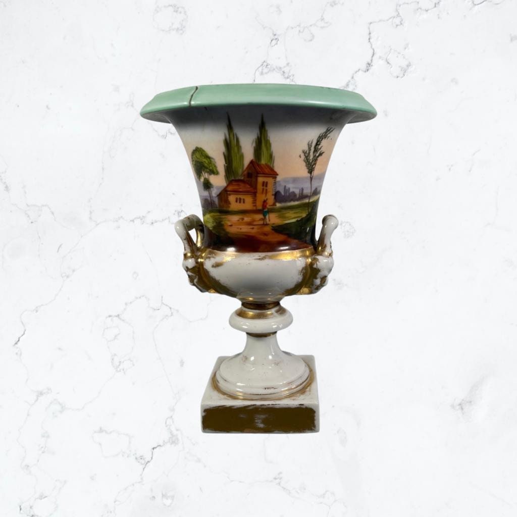 Antique Français Empire Paris Début 19Ème Siècle Peint à La Main Vase Urne Pot