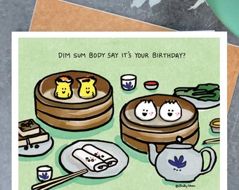 Dim Sum Birthday Card, Cute Birthday Card, Kawaii Stationery, Funny Birthday Card, Food Art, Birthday card for her, Food Pun Birthday Card