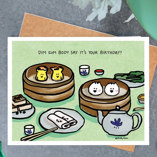 Dim Sum Birthday Card, Cute Birthday Card, Kawaii Stationery, Funny Birthday Card, Food Art, Birthday card for her, Food Pun Birthday Card