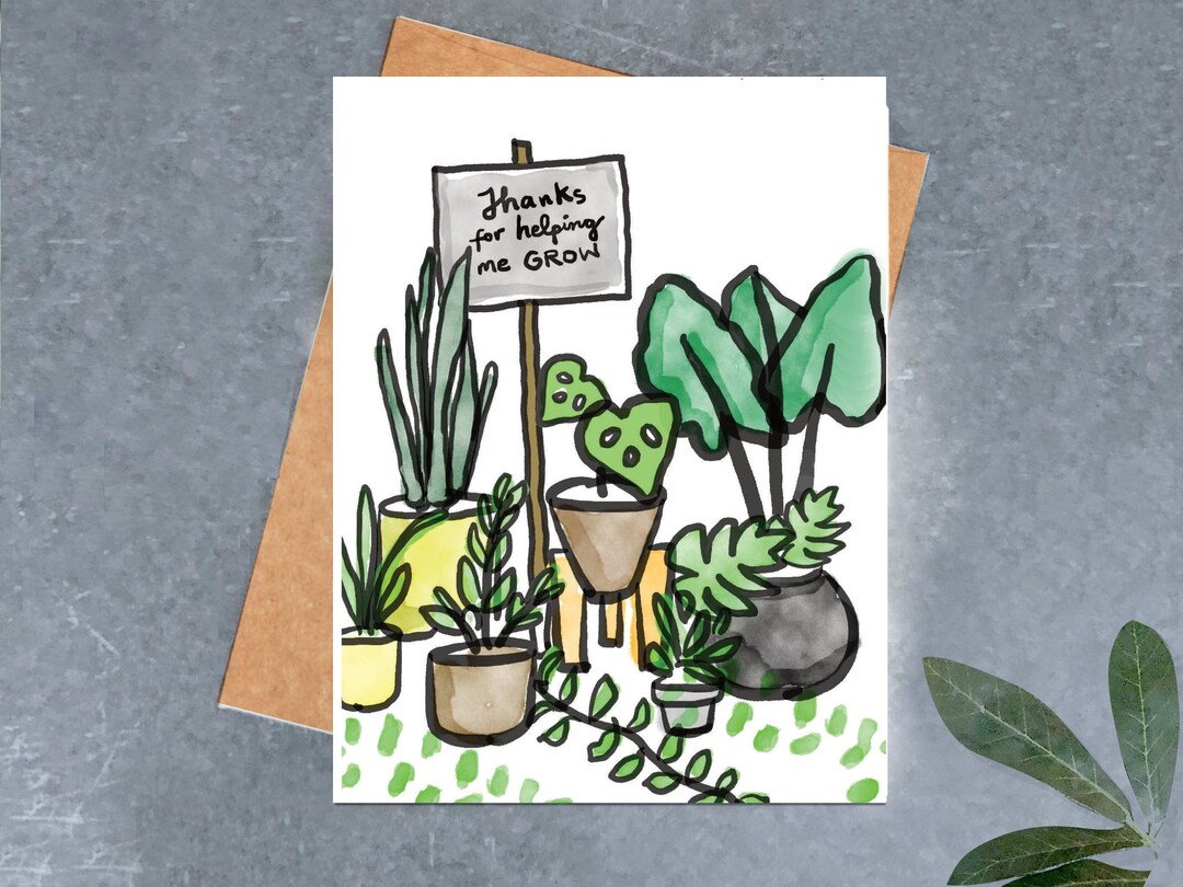Thanks for Helping Me Grow Card, Teacher Appreciation Card, Teacher ...