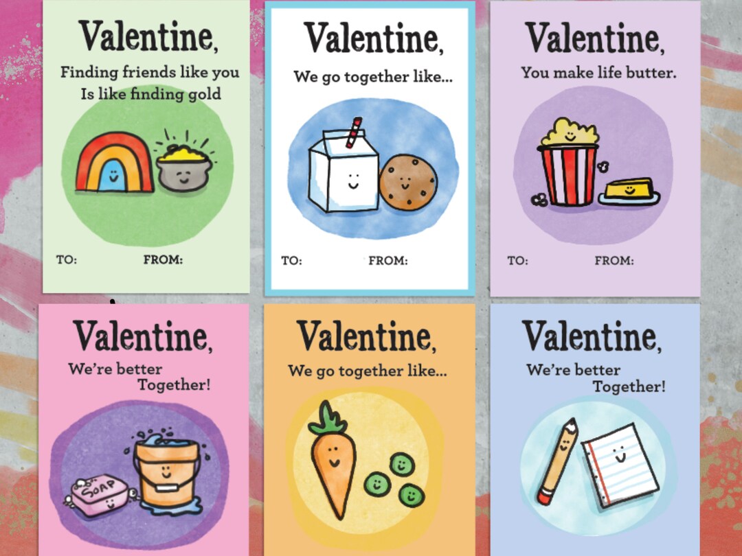 Kids Valentines PRINTABLE, Rainbow Valentine, Food Pun Valentines, Cute ...