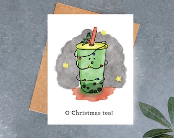 Bubble Tea Christmas Card, Funny Christmas Card, Kawaii Christmas Card, Boba Tea Holiday Card, Asian Christmas Card, Asian Holiday Card