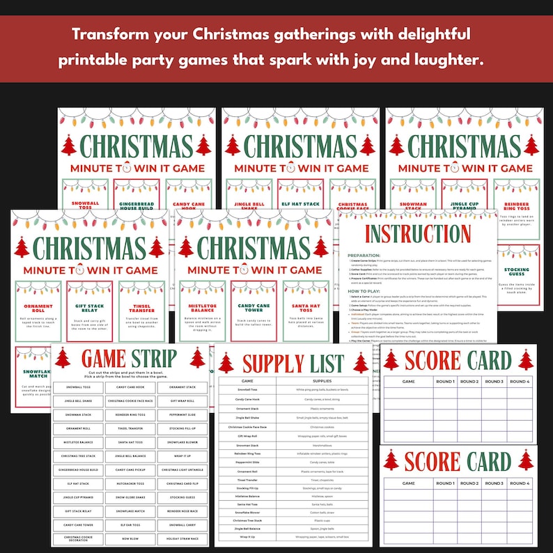 Christmas Minute to Win It Games, Holiday Party Games (printable) - Etsy