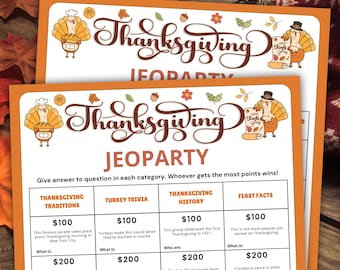Thanksgiving Jeopardy Game, Printable Trivia (Digital Download)