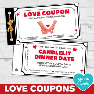 Customizable Love Coupon BookPrintable Coupon Book, Anniversary Gift Valentine's Day Gift, Last Minute Gift Idea, Gift for Him, DIY Gift