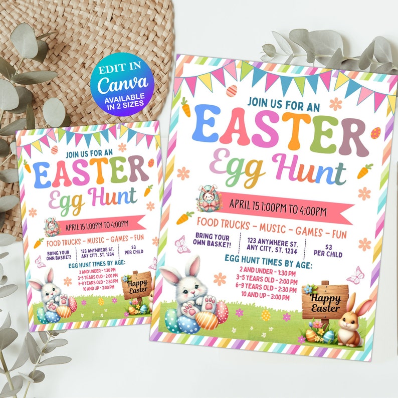 Editable Easter Egg Hunt Flyer Template, Printable Easter Egg Hunt invitation for PTO,Church Community fundraiser,Easter Fundraiser