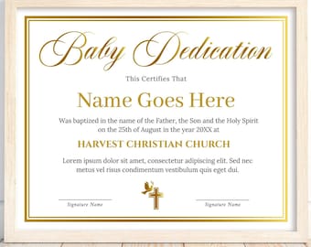 Customizable Baby Dedication Certificate Template - Printable Baptism Certificate