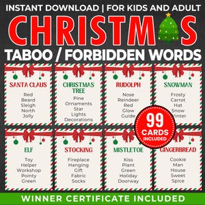 Gioco tabù di Natale / Gioco per feste di Natale / Non dire / Parole proibite / Stampabile di Natale / Gioco di classe di Natale I Bambini e adulti