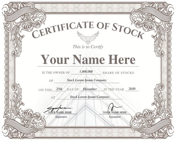 Editable Stock Certificate Template. Printable Certificate. 